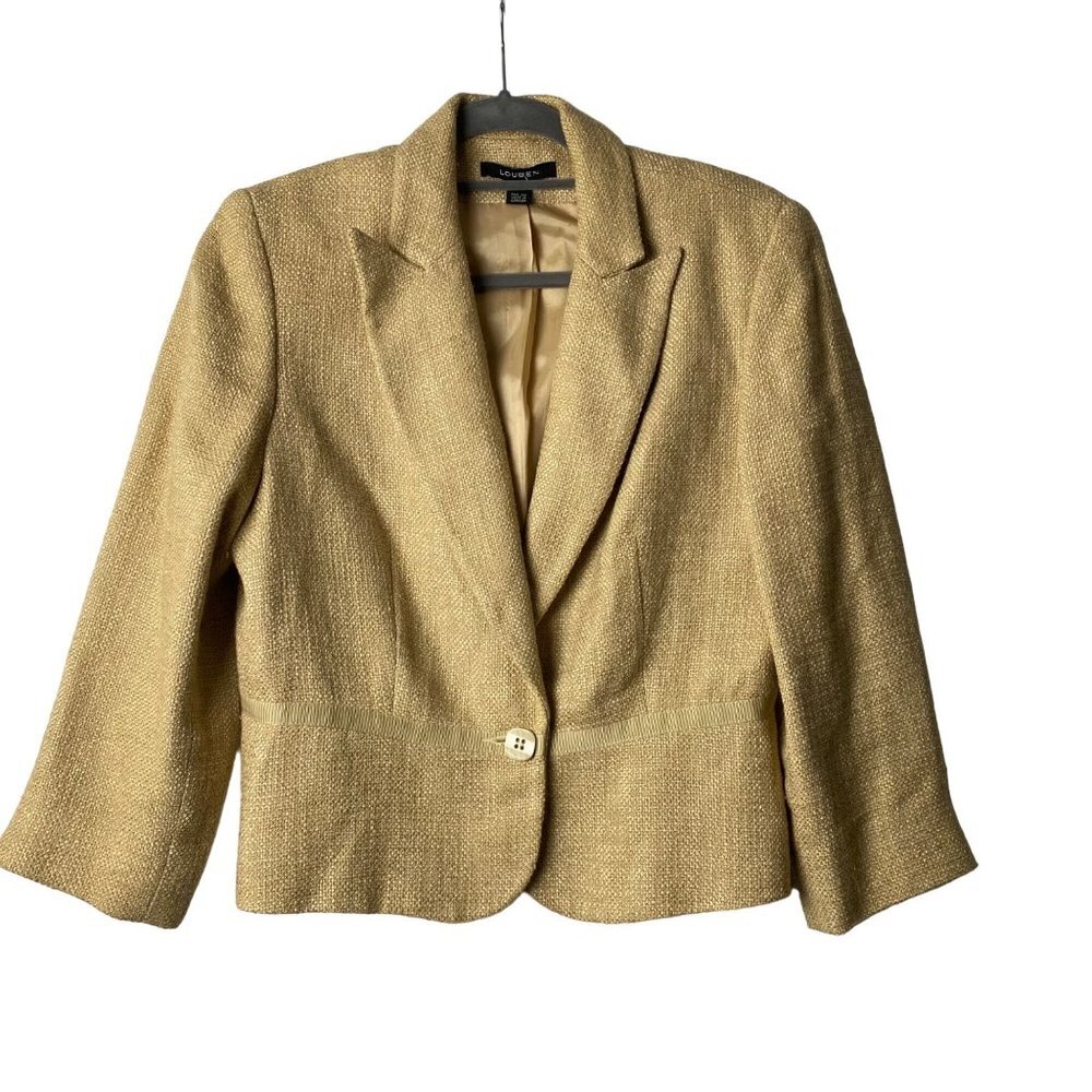 LOUBEN Blazer Jacket‎ Women Size 10 Tweed Viscose Cotton Blend 1 Button